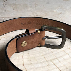 Cool Genuine Leather Vintage Simple Leather Belt Mens Khaki Belt Men Brown Leather Belt for Men - iwalletsmen