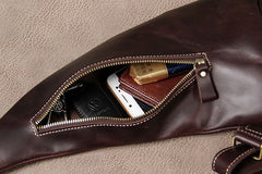 Genuine Brown Mens Cool Sling Bag Leather Vintage Crossbody Bag Chest Bag Travel Bag for men