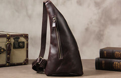 Genuine Brown Mens Cool Sling Bag Leather Vintage Crossbody Bag Chest Bag Travel Bag for men