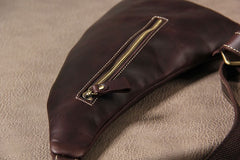 Genuine Brown Mens Cool Sling Bag Leather Vintage Crossbody Bag Chest Bag Travel Bag for men