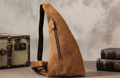 Genuine Brown Mens Cool Sling Bag Leather Vintage Crossbody Bag Chest Bag Travel Bag for men