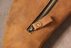 Genuine Brown Mens Cool Sling Bag Leather Vintage Crossbody Bag Chest Bag Travel Bag for men