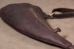 Genuine Brown Mens Cool Sling Bag Leather Vintage Crossbody Bag Chest Bag Travel Bag for men