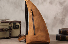 Genuine Brown Mens Cool Sling Bag Leather Vintage Crossbody Bag Chest Bag Travel Bag for men