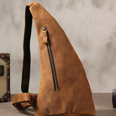 Genuine Brown Mens Cool Sling Bag Leather Vintage Crossbody Bag Chest Bag Travel Bag for men