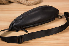 Genuine Leather Black Mens Cool Sling Bag Crossbody Bag Chest Bag Travel Bag for men