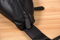 Genuine Leather Black Mens Cool Sling Bag Crossbody Bag Chest Bag Travel Bag for men