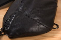 Genuine Leather Black Mens Cool Sling Bag Crossbody Bag Chest Bag Travel Bag for men