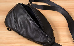 Genuine Leather Black Mens Cool Sling Bag Crossbody Bag Chest Bag Travel Bag for men