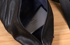 Genuine Leather Black Mens Cool Sling Bag Crossbody Bag Chest Bag Travel Bag for men