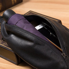 Genuine Leather Black Mens Cool Sling Bag Crossbody Bag Chest Bag Travel Bag for men
