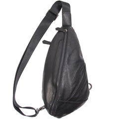 Genuine Leather Black Mens Cool Sling Bag Crossbody Bag Chest Bag Travel Bag for men