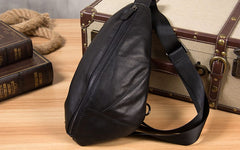Genuine Leather Black Mens Cool Sling Bag Crossbody Bag Chest Bag Travel Bag for men