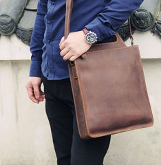 [On Sale] Mens Brown Coffee Handbag Genuine Leather Cool Vintage Shoulder Bag for Men