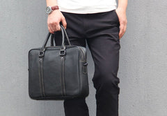 Genuine Leather Mens Black Briefcase Shoulder Bag Work Bag Laptop Bag Business Bag for Men