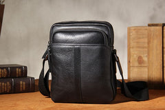 Genuine Leather Mens Black Cool Small Shoulder Bag Messenger Bag Crossbody Bag for Men