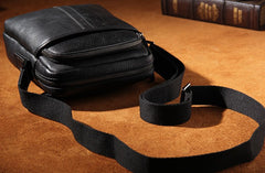 Genuine Leather Mens Black Cool Small Shoulder Bag Messenger Bag Crossbody Bag for Men
