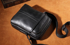 Genuine Leather Mens Black Cool Small Shoulder Bag Messenger Bag Crossbody Bag for Men
