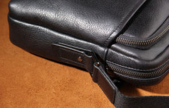 Genuine Leather Mens Black Cool Small Shoulder Bag Messenger Bag Crossbody Bag for Men