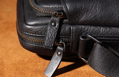 Genuine Leather Mens Black Cool Small Shoulder Bag Messenger Bag Crossbody Bag for Men