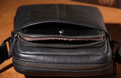 Genuine Leather Mens Black Cool Small Shoulder Bag Messenger Bag Crossbody Bag for Men