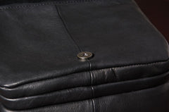 Genuine Leather Mens Black Cool Small Shoulder Bag Messenger Bag Crossbody Bag for Men