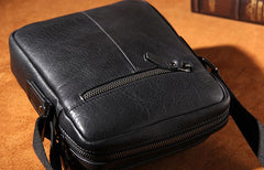 Genuine Leather Mens Black Cool Small Shoulder Bag Messenger Bag Crossbody Bag for Men
