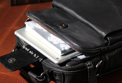 Genuine Leather Mens Black Cool Small Shoulder Bag Messenger Bag Crossbody Bag for Men