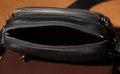 Genuine Leather Mens Black Cool Small Shoulder Bag Messenger Bag Crossbody Bag for Men