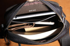 Genuine Leather Mens Black Cool Small Shoulder Bag Messenger Bag Crossbody Bag for Men