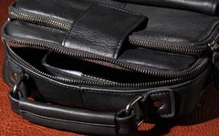 Genuine Leather Mens Black Cool Small Shoulder Bag Messenger Bag Crossbody Bag for Men