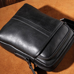 Genuine Leather Mens Black Cool Small Shoulder Bag Messenger Bag Crossbody Bag for Men