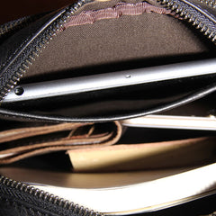 Genuine Leather Mens Black Cool Small Shoulder Bag Messenger Bag Crossbody Bag for Men