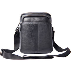 Genuine Leather Mens Black Cool Small Shoulder Bag Messenger Bag Crossbody Bag for Men