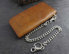 Genuine Leather Mens Chain Wallet Biker Wallet Cool Leather Wallet Long Trucker Wallets for Men