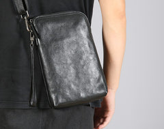 Genuine Leather Mens Clutch Cool Wallet Zipper Clutch Messenger Bag Chest Bag Wristlet Bag Wallet for Men