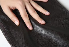 Genuine Leather Mens Clutch Cool Wallet Zipper Clutch Wristlet Bag Wallet for Men