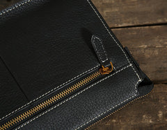 Genuine Leather Mens Clutch Cool Wallet Zipper Clutch Wristlet Bag Wallet for Men