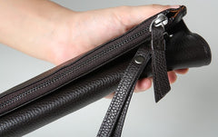 Genuine Leather Mens Clutch Cool Wallet Zipper Clutch Wristlet Bag Wallet for Men