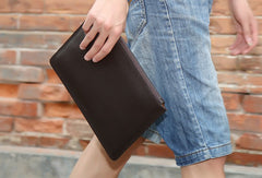 Genuine Leather Mens Clutch Cool Wallet Zipper Clutch Wristlet Bag Wallet for Men
