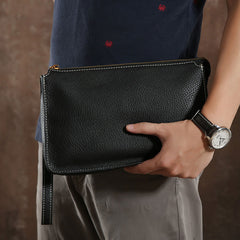 Genuine Leather Mens Clutch Cool Wallet Zipper Clutch Wristlet Bag Wallet for Men