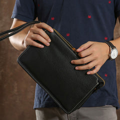 Genuine Leather Mens Clutch Cool Wallet Zipper Clutch Wristlet Bag Wallet for Men