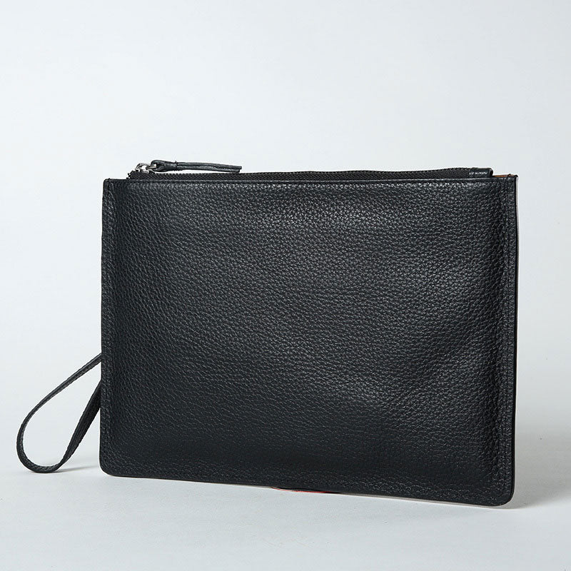 Genuine Leather Mens Clutch Cool Wallet Zipper Clutch Wristlet Bag Wallet for Men