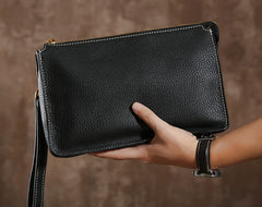 Genuine Leather Mens Clutch Cool Wallet Zipper Clutch Wristlet Bag Wallet for Men