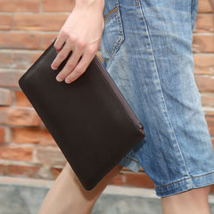 Genuine Leather Mens Clutch Cool Wallet Zipper Clutch Wristlet Bag Wallet for Men