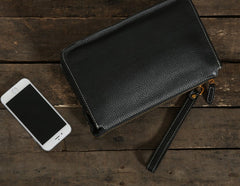 Genuine Leather Mens Clutch Cool Wallet Zipper Clutch Wristlet Bag Wallet for Men