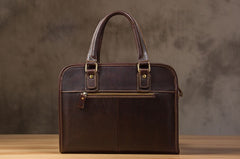 Genuine Leather Mens Coffee Briefcase Shoulder Bag Work Bag Laptop Bag Business Bag for Men