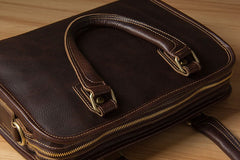 Genuine Leather Mens Coffee Briefcase Shoulder Bag Work Bag Laptop Bag Business Bag for Men