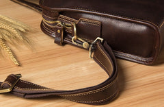 Genuine Leather Mens Coffee Briefcase Shoulder Bag Work Bag Laptop Bag Business Bag for Men