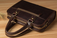 Genuine Leather Mens Coffee Briefcase Shoulder Bag Work Bag Laptop Bag Business Bag for Men